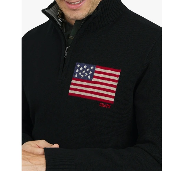 CHAPS Big Men's 2XL Black & Red USA Flag Thick 100% Cotton 1/4 Zip Sweater NWT - Picture 7 of 16